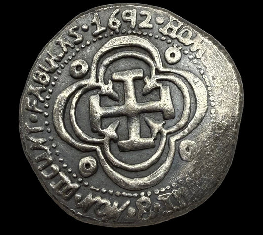 '1692 Piece of Eight' Pirate Treasure Hand Crafted by Peculiar Coins 27 Gram .999 Fine Silver Round Antique Finish Includes Wood Treasure Chest, Capsule & COA Mint Condition