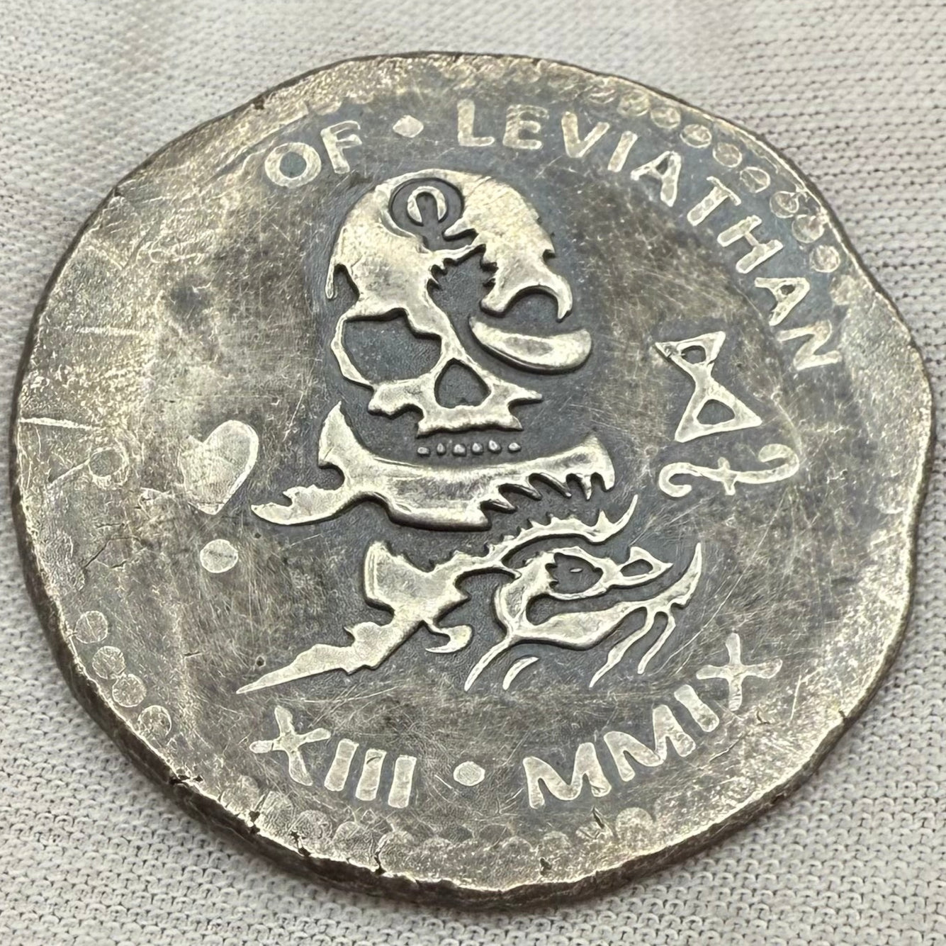 'Order of the Leviathan Treasure Cob' Hand Crafted by Peculiar Coins 27 Gram .999 Fine Silver Round Piece of Eight Antique Finish Includes Wood Treasure Chest, Capsule & COA Mint Condition