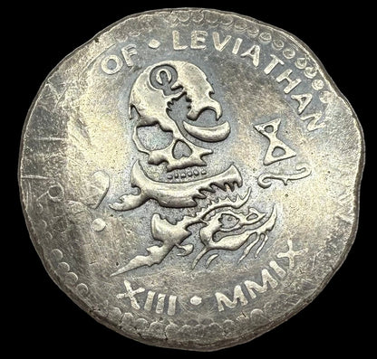 'Order of the Leviathan Treasure Cob' Hand Crafted by Peculiar Coins 27 Gram .999 Fine Silver Round Piece of Eight Antique Finish Includes Wood Treasure Chest, Capsule & COA Mint Condition