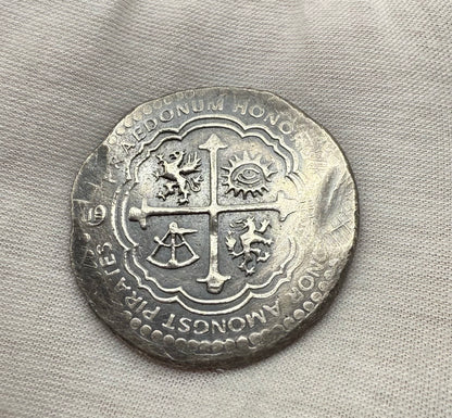 'Order of the Leviathan Treasure Cob' Hand Crafted by Peculiar Coins 27 Gram .999 Fine Silver Round Piece of Eight Antique Finish Includes Wood Treasure Chest, Capsule & COA Mint Condition