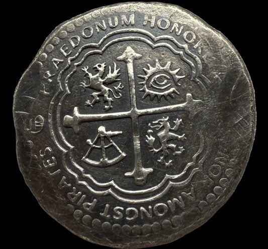 'Order of the Leviathan Treasure Cob' Hand Crafted by Peculiar Coins 27 Gram .999 Fine Silver Round Piece of Eight Antique Finish Includes Wood Treasure Chest, Capsule & COA Mint Condition