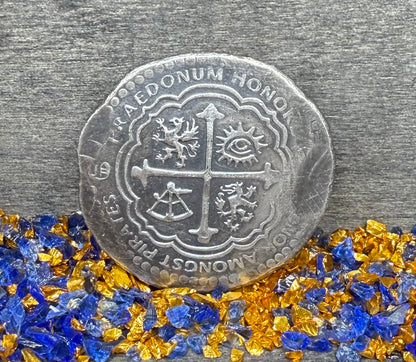 'Order of the Leviathan Treasure Cob' Hand Crafted by Peculiar Coins 27 Gram .999 Fine Silver Round Piece of Eight Antique Finish Includes Wood Treasure Chest, Capsule & COA Mint Condition