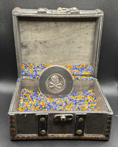'Avery Pirate Coin' Pirate Treasure Hand Crafted by Peculiar Coins 27 Gram .999 Fine Silver Round Crusader's Cross Design Antique Finish Includes Wood Treasure Chest, Capsule & COA Mint Condition