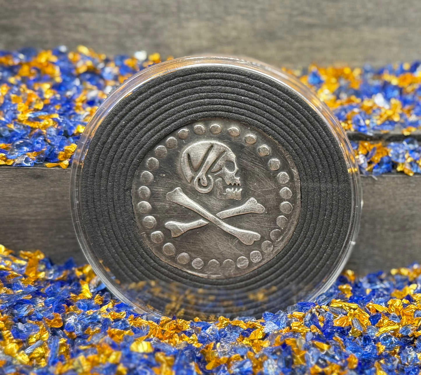 'Avery Pirate Coin' Pirate Treasure Hand Crafted by Peculiar Coins 27 Gram .999 Fine Silver Round Crusader's Cross Design Antique Finish Includes Wood Treasure Chest, Capsule & COA Mint Condition