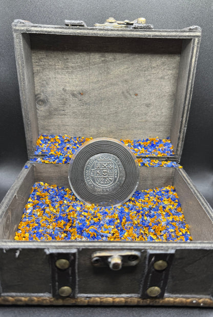 '1715 Spanish Silver' Pirate Treasure Hand Crafted by Peculiar Coins 27 Gram .999 Fine Silver Round Antique Finish Includes Wood Treasure Chest, Capsule & COA Mint Condition