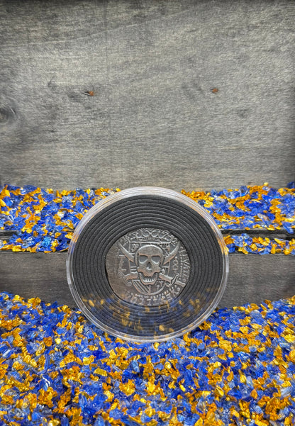 '1692 Piece of Eight' Pirate Treasure Hand Crafted by Peculiar Coins 27 Gram .999 Fine Silver Round Antique Finish Includes Wood Treasure Chest, Capsule & COA Mint Condition