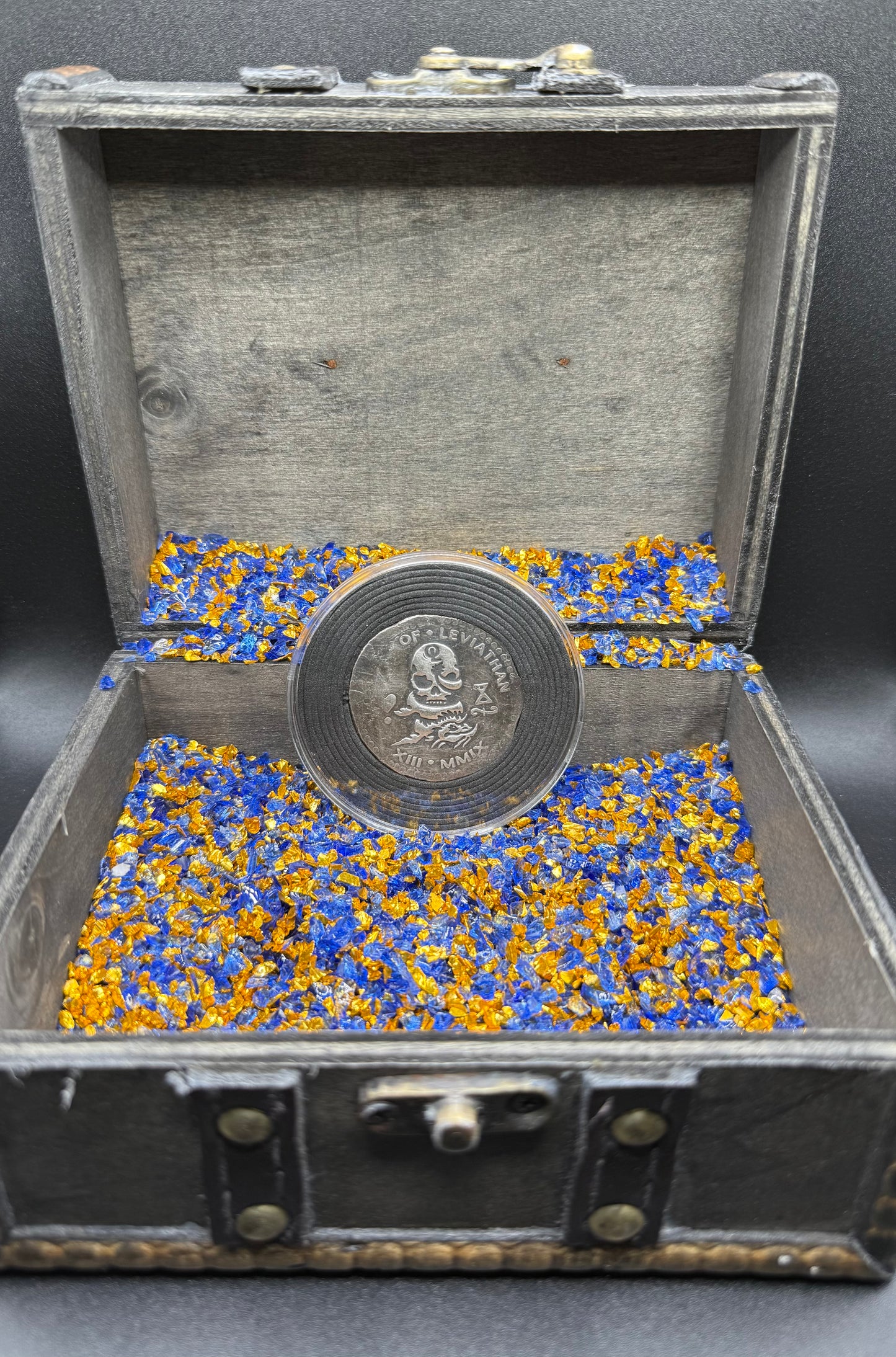 'Order of the Leviathan Treasure Cob' Hand Crafted by Peculiar Coins 27 Gram .999 Fine Silver Round Piece of Eight Antique Finish Includes Wood Treasure Chest, Capsule & COA Mint Condition