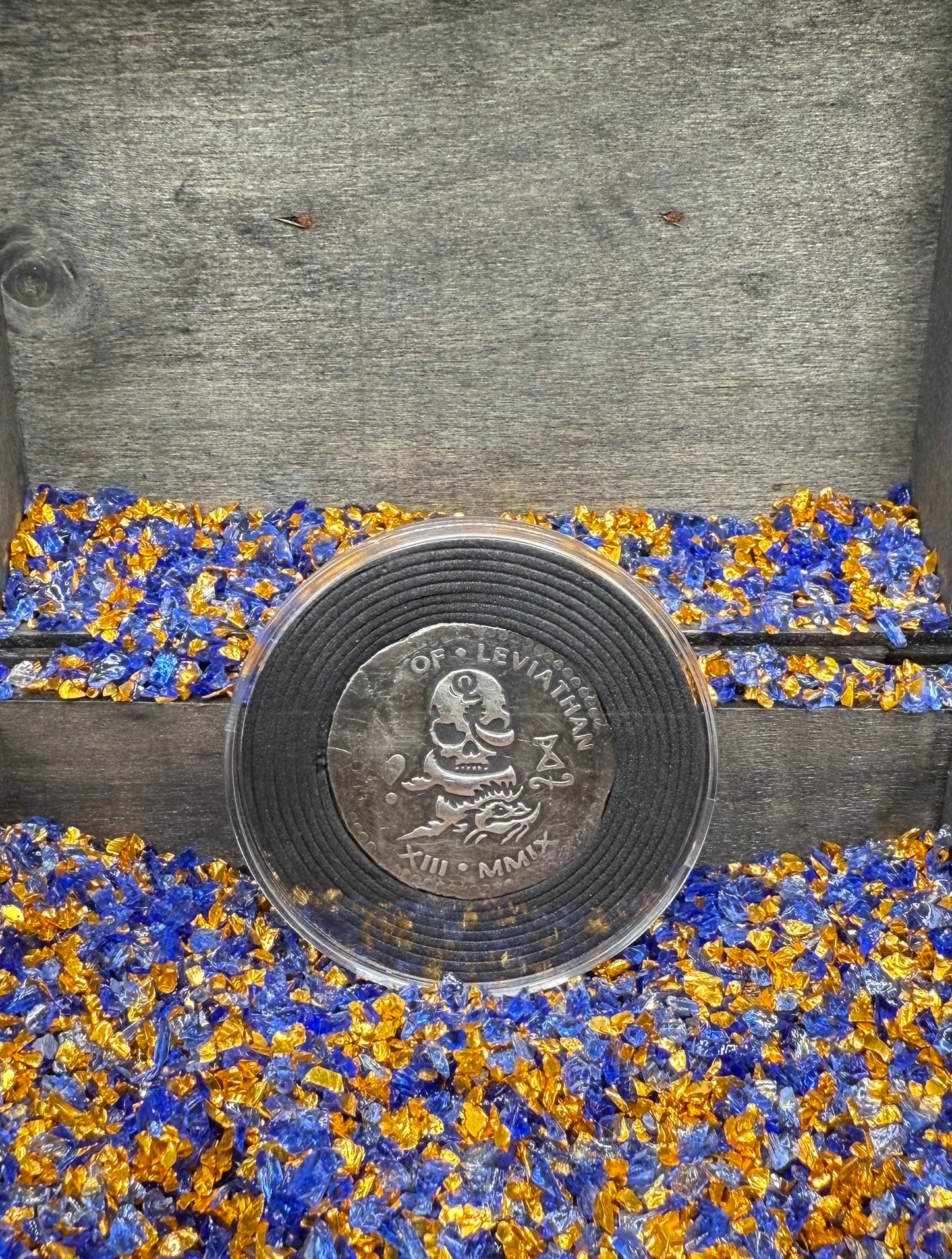 'Order of the Leviathan Treasure Cob' Hand Crafted by Peculiar Coins 27 Gram .999 Fine Silver Round Piece of Eight Antique Finish Includes Wood Treasure Chest, Capsule & COA Mint Condition