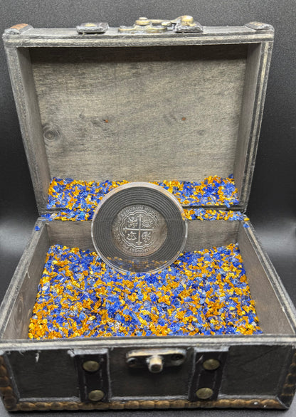 'Order of the Leviathan Treasure Cob' Hand Crafted by Peculiar Coins 27 Gram .999 Fine Silver Round Piece of Eight Antique Finish Includes Wood Treasure Chest, Capsule & COA Mint Condition