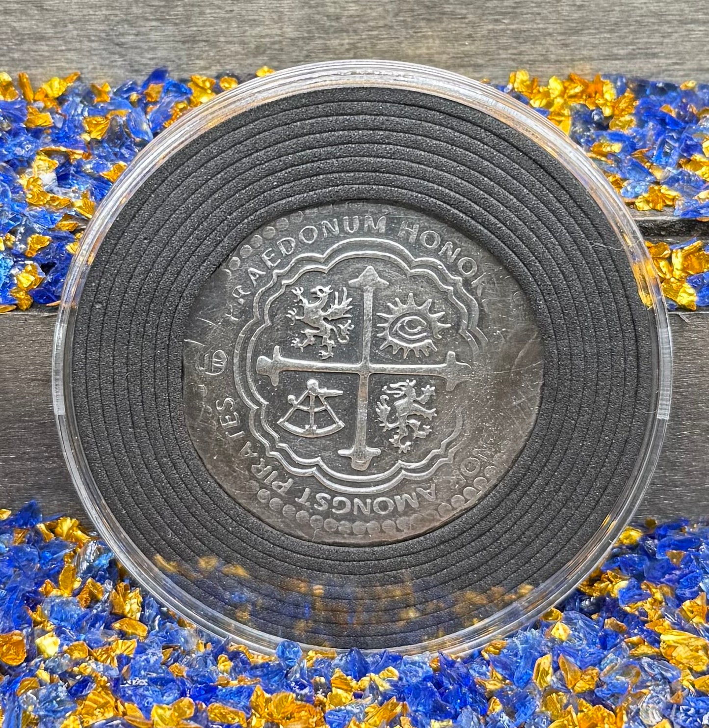 'Order of the Leviathan Treasure Cob' Hand Crafted by Peculiar Coins 27 Gram .999 Fine Silver Round Piece of Eight Antique Finish Includes Wood Treasure Chest, Capsule & COA Mint Condition