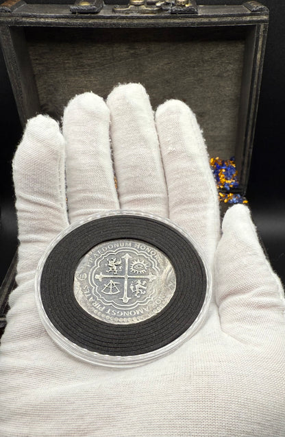 'Order of the Leviathan Treasure Cob' Hand Crafted by Peculiar Coins 27 Gram .999 Fine Silver Round Piece of Eight Antique Finish Includes Wood Treasure Chest, Capsule & COA Mint Condition