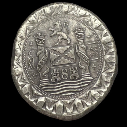 '1622 Atocha Shipwreck 400th Anniversary 8 Reales Silver Cob' Hand Crafted by Daniel Carr 24 Grams .999 Fine Silver Round Antique Finish Includes Wood Treasure Chest, Capsule & COA
