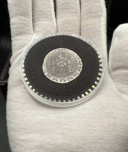 '1622 Atocha Shipwreck 400th Anniversary 8 Reales Silver Cob' Hand Crafted by Daniel Carr 24 Grams .999 Fine Silver Round Antique Finish Includes Wood Treasure Chest, Capsule & COA