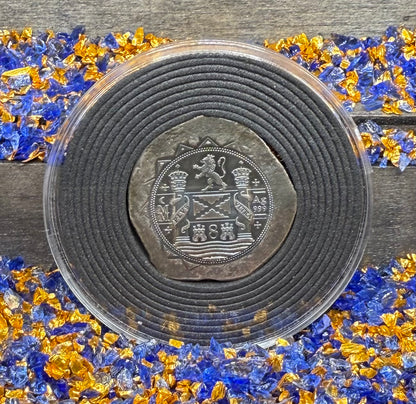 Colorized '1715 Fleet 300th Anniversary 8 Reales Silver Cob' Hand Crafted by Daniel Carr 28 Grams .999 Fine Silver Round Includes Wood Treasure Chest, Capsule & COA (Rare 1 of 18)