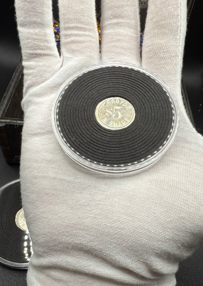 'Silver Doubloon' Pirate Treasure Hand Crafted by Mutiny Metals 1.25 Troy Ounce .999 Fine Silver Round 5 Piece Set Antique Finish Includes Wood Treasure Chest, Capsule & COA