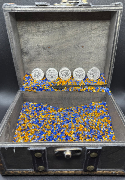 'Memento Vivere' Pirate Treasure by Mutiny Metals 1.25 Troy Ounce .999 Fine Silver Round 5 Piece Set Antique Finish Includes Wood Treasure Chest, Capsule & COA