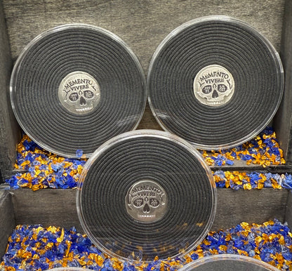 'Memento Vivere' Pirate Treasure by Mutiny Metals 1.25 Troy Ounce .999 Fine Silver Round 5 Piece Set Antique Finish Includes Wood Treasure Chest, Capsule & COA