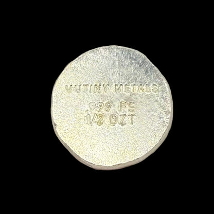 'Skully Round' Pirate Treasure Hand Crafted by Mutiny Metals .5 Troy Ounce .999 Fine Silver Round Antique Finish Includes Wood Treasure Chest, Capsule & COA Mint Condition