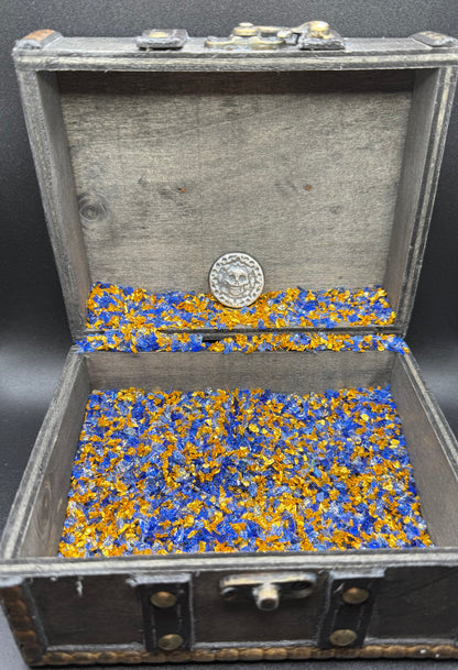 'Muerta Doubloon'  Pirate Treasure Hand Crafted by Yeager Mint 25 Grams .999 Fine Silver Round Antique Finish Includes Wood Treasure Chest, Capsule & COA Mint Condition