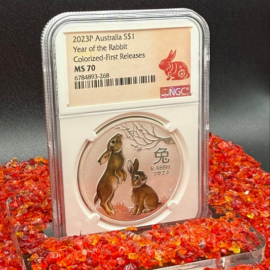 2023 P Silver $1 Australia Lunar Series III Year of the Rabbit Colorized Brown NGC MS70 First Releases Red Lunar Label New Holder Mint Condition (1 of 311)
