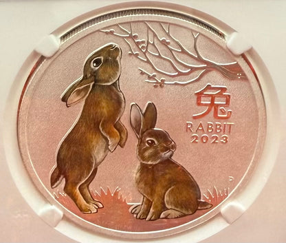 2023 P Silver $1 Australia Lunar Series III Year of the Rabbit Colorized Brown NGC MS70 First Releases Red Lunar Label New Holder Mint Condition (1 of 311)