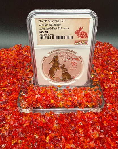 2023 P Silver $1 Australia Lunar Series III Year of the Rabbit Colorized Brown NGC MS70 First Releases Red Lunar Label New Holder Mint Condition (1 of 311)