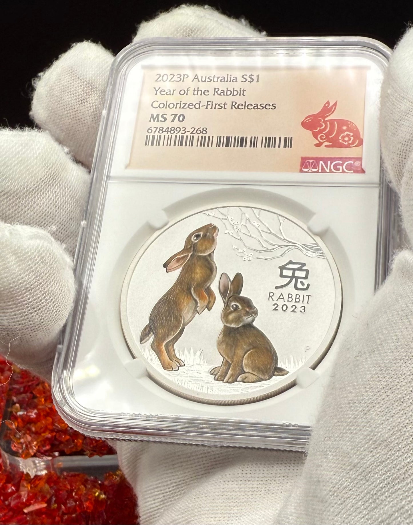 2023 P Silver $1 Australia Lunar Series III Year of the Rabbit Colorized Brown NGC MS70 First Releases Red Lunar Label New Holder Mint Condition (1 of 311)