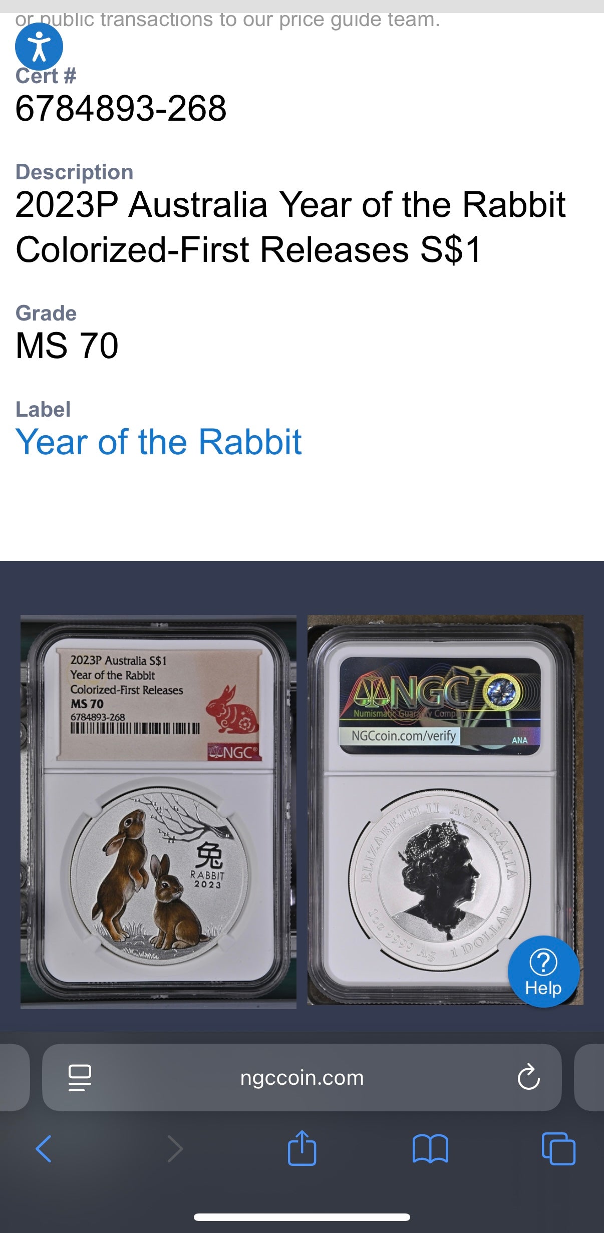 2023 P Silver $1 Australia Lunar Series III Year of the Rabbit Colorized Brown NGC MS70 First Releases Red Lunar Label New Holder Mint Condition (1 of 311)