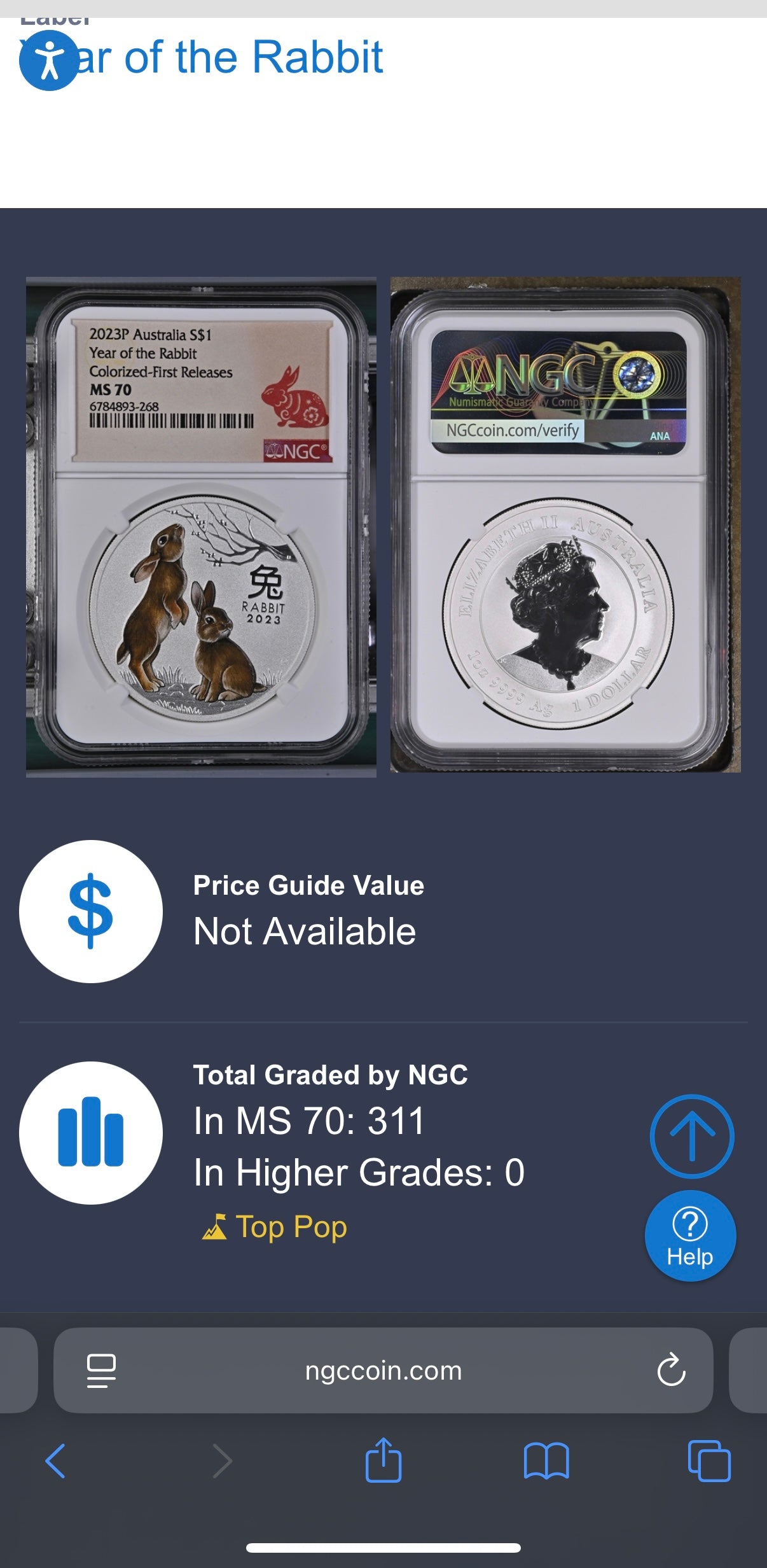 2023 P Silver $1 Australia Lunar Series III Year of the Rabbit Colorized Brown NGC MS70 First Releases Red Lunar Label New Holder Mint Condition (1 of 311)