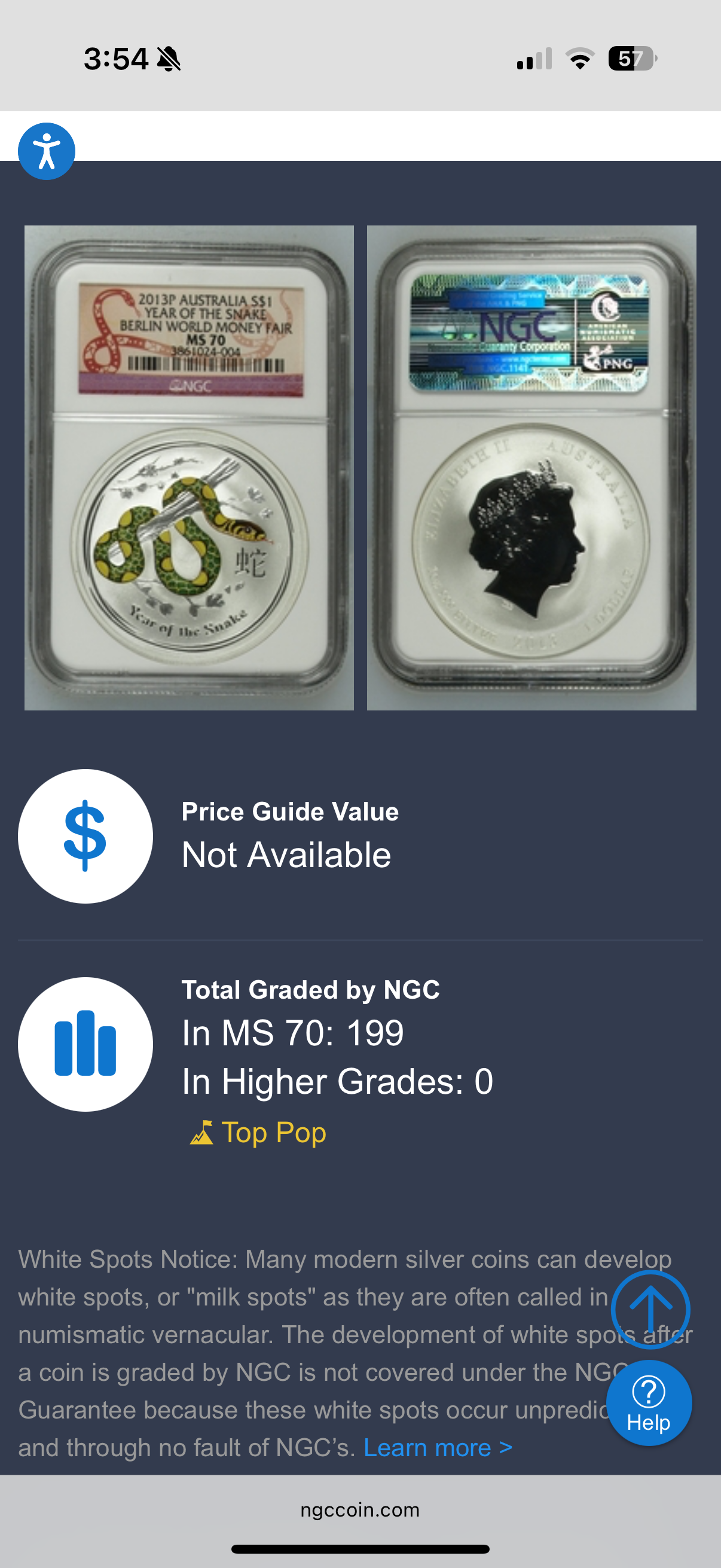 2013 P Silver $1 Australia Lunar Series II Year of the Snake Colorized Green Yellow NGC MS70 Berlin World Money Fair Red Lunar Label New Holder (Rare 1 of 199)