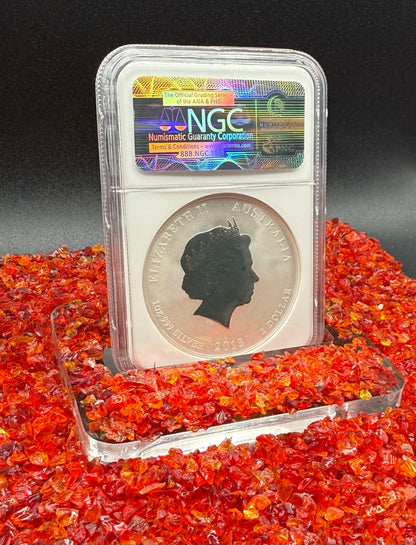 2013 P Silver $1 Australia Lunar Series II Year of the Snake Colorized Green Yellow NGC MS70 Berlin World Money Fair Red Lunar Label New Holder (Rare 1 of 199)