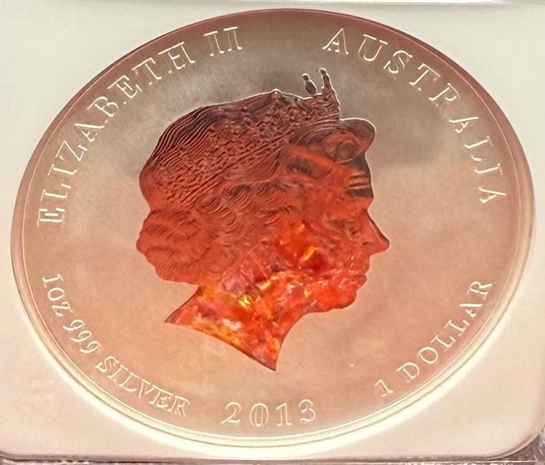 2013 P Silver $1 Australia Lunar Series II Year of the Snake Colorized Green Yellow NGC MS70 Berlin World Money Fair Red Lunar Label New Holder (Rare 1 of 199)