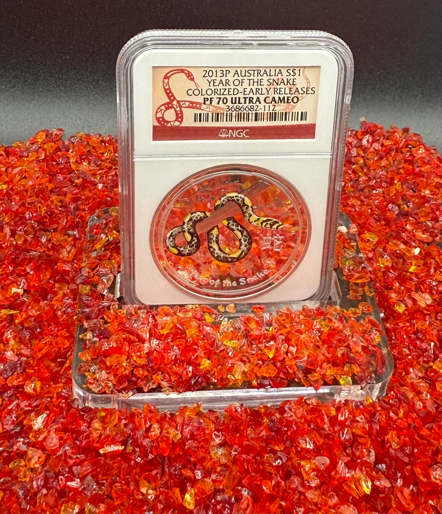 Proof 2013 P Silver $1 Australia Lunar Series II Year of the Snake Colorized Yellow NGC PF70 Red Lunar Label (Rare 1 of 280)