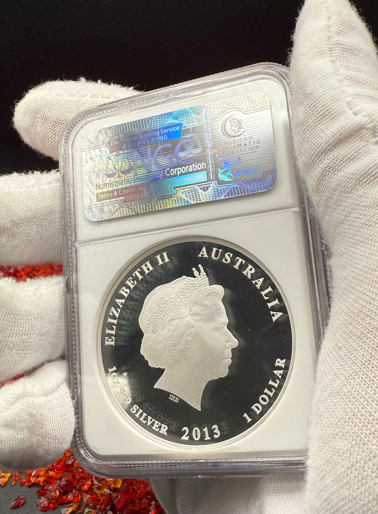 Proof 2013 P Silver $1 Australia Lunar Series II Year of the Snake Colorized Yellow NGC PF70 Red Lunar Label (Rare 1 of 280)