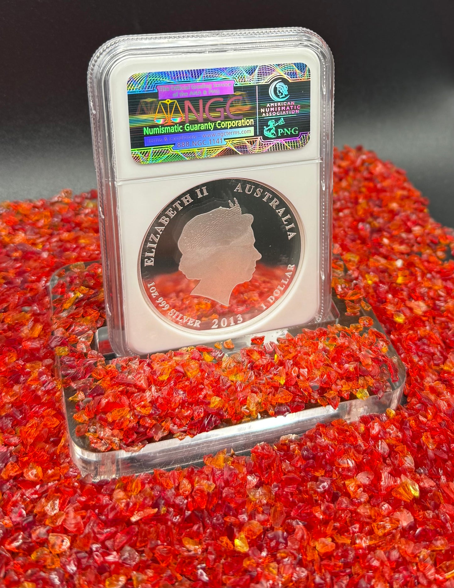 Proof 2013 P Silver $1 Australia Lunar Series II Year of the Snake Colorized Yellow NGC PF70 Red Lunar Label New Holder (Rare 1 of 280)