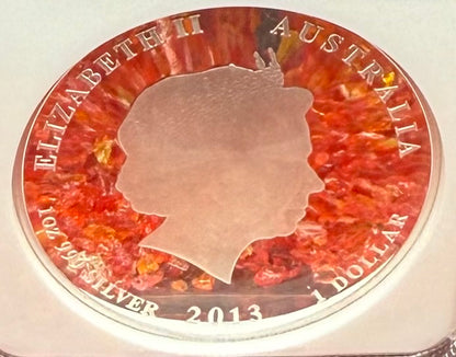 Proof 2013 P Silver $1 Australia Lunar Series II Year of the Snake Colorized Yellow NGC PF70 Red Lunar Label New Holder (Rare 1 of 280)