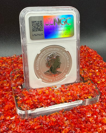 2024 P125 Silver $1 Australia Lunar Series III Year of the Dragon Blue Colorized NGC MS70 First Releases Perth Stamp & Coin Show Red Lunar Label New Holder (Rare 1 of 196)