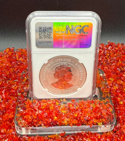 2024 P125 Silver $1 Australia Lunar Series III Year of the Dragon White Colorized NGC MS70 First Releases ANDA Melbourne Money Expo Red Lunar Label New Holder (Rare 1 of 114)