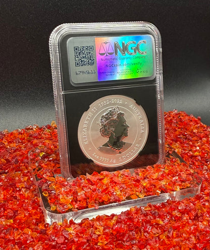 2024 P125 Silver $1 Australia Lunar Series III Year of the Dragon Gold Colorized NGC MS70 Early Releases ANA Chicago Red Lunar Label Black Core New Holder (Rare 1 of 138)