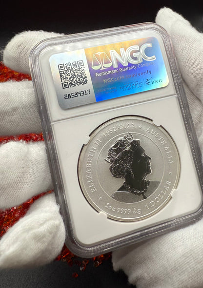 2024 P125 Silver $1 Australia Lunar Series III Year of the Dragon Gold Colorized NGC MS70 First Releases ANA Chicago Red Lunar Label New Holder (Rare 1 of 200)
