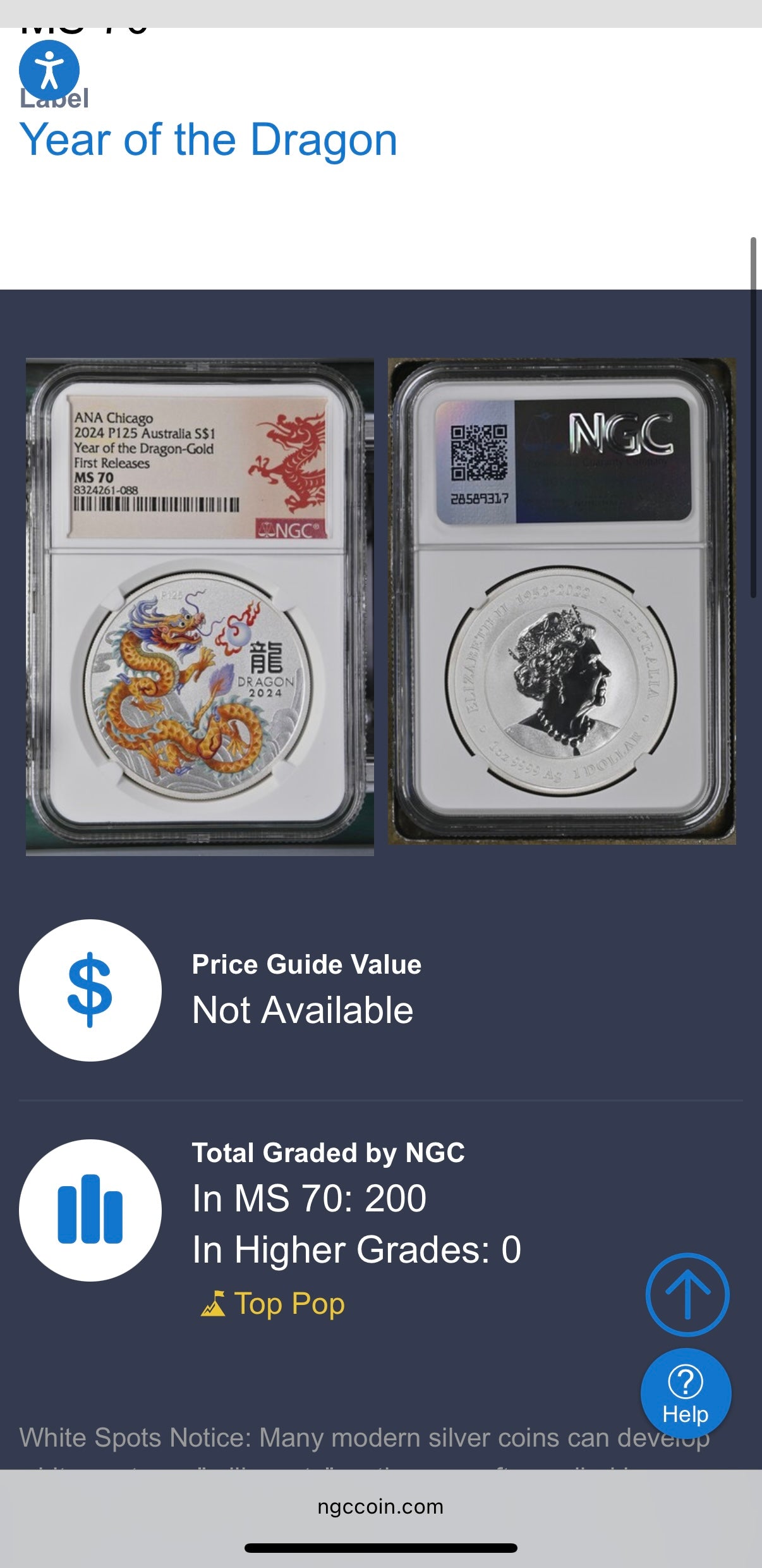 2024 P125 Silver $1 Australia Lunar Series III Year of the Dragon Gold Colorized NGC MS70 First Releases ANA Chicago Red Lunar Label New Holder (Rare 1 of 200)