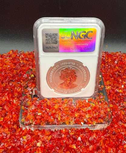 2024 P125 Silver $1 Australia Lunar Series III Year of the Dragon Red Colorized NGC MS70 First Releases Limited Edition Red Lunar Label New Holder (Rare 1 of 119)