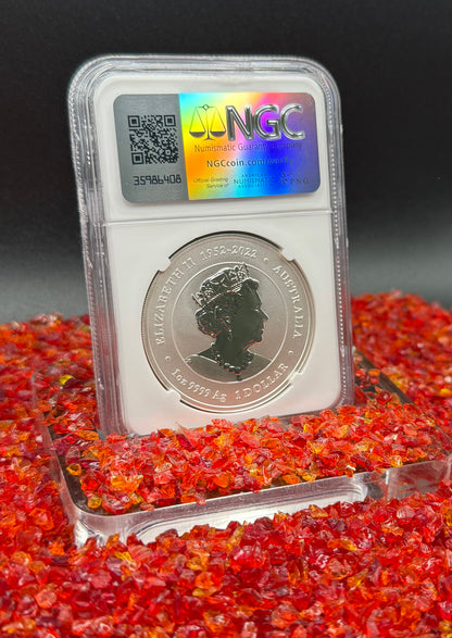 2024 P125 Silver $1 Australia Lunar Series III Year of the Dragon Purple Colorized NGC MS70 First Releases Limited Edition Red Lunar Label New Holder (Rare 1 of 168)