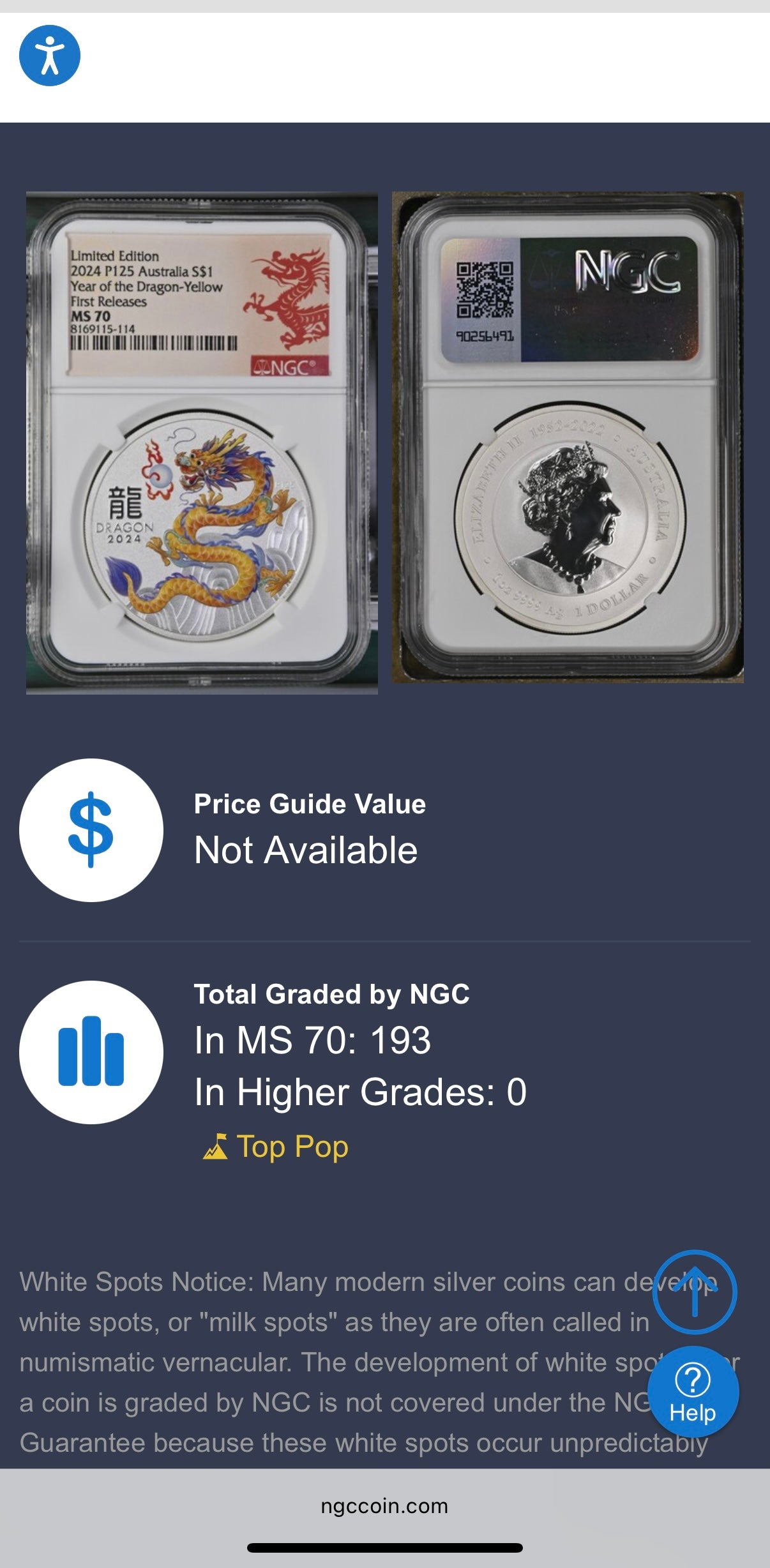 2024 P125 Silver $1 Australia Lunar Series III Year of the Dragon Yellow Colorized NGC MS70 First Releases Limited Edition Red Lunar Label New Holder (Rare 1 of 193)