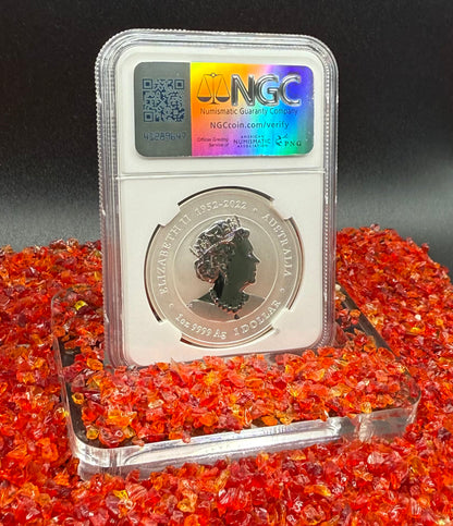 2024 P125 Silver $1 Australia Lunar Series III Year of the Dragon Purple Colorized NGC MS70 Brown Label New Holder (Rare 1 of 34)