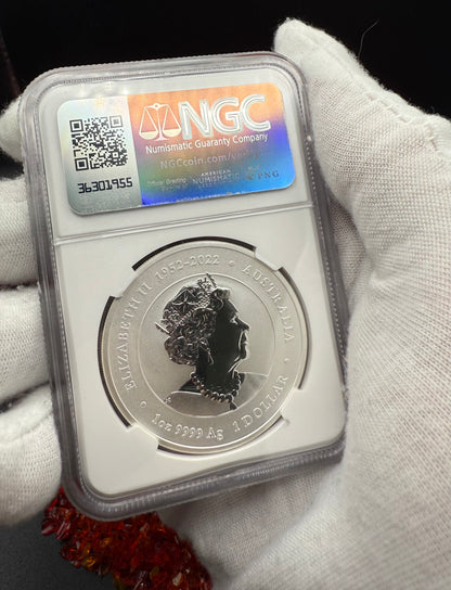 2024 P125 Silver $1 Australia Lunar Series III Year of the Dragon Purple Colorized NGC MS70 Brown Label New Holder (Rare 1 of 34)
