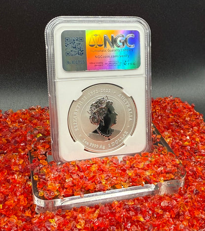 2024 P125 Silver $1 Australia Lunar Series III Year of the Dragon Purple Colorized NGC MS70 Brown Label New Holder (Rare 1 of 34)