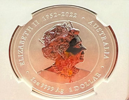 2024 P125 Silver $1 Australia Lunar Series III Year of the Dragon Purple Colorized NGC MS70 Brown Label New Holder (Rare 1 of 34)