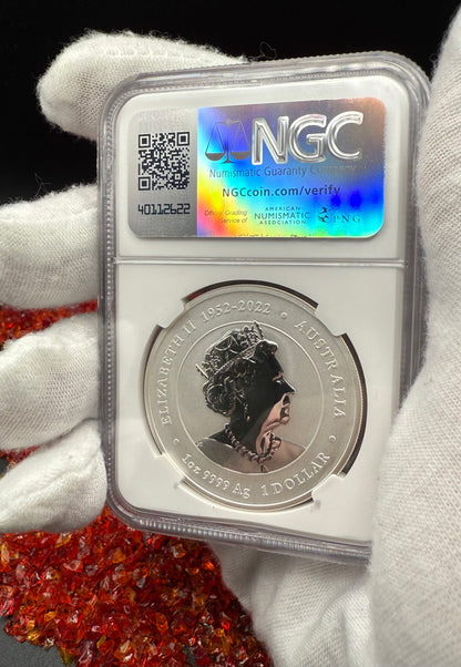 2024 P125 Silver $1 Australia Lunar Series III Year of the Dragon Red Colorized NGC MS70 Brown Label New Holder (Rare 1 of 90)