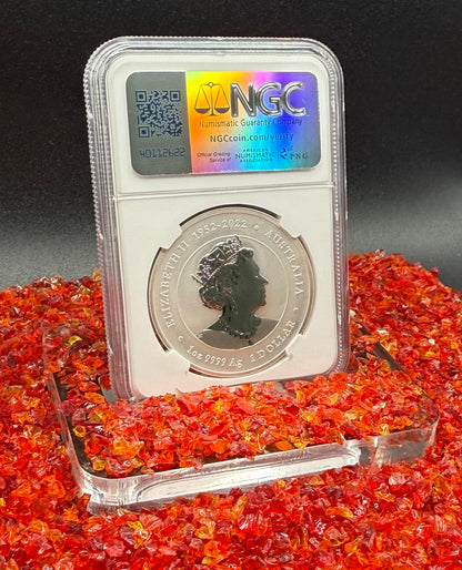 2024 P125 Silver $1 Australia Lunar Series III Year of the Dragon Red Colorized NGC MS70 Brown Label New Holder (Rare 1 of 90)